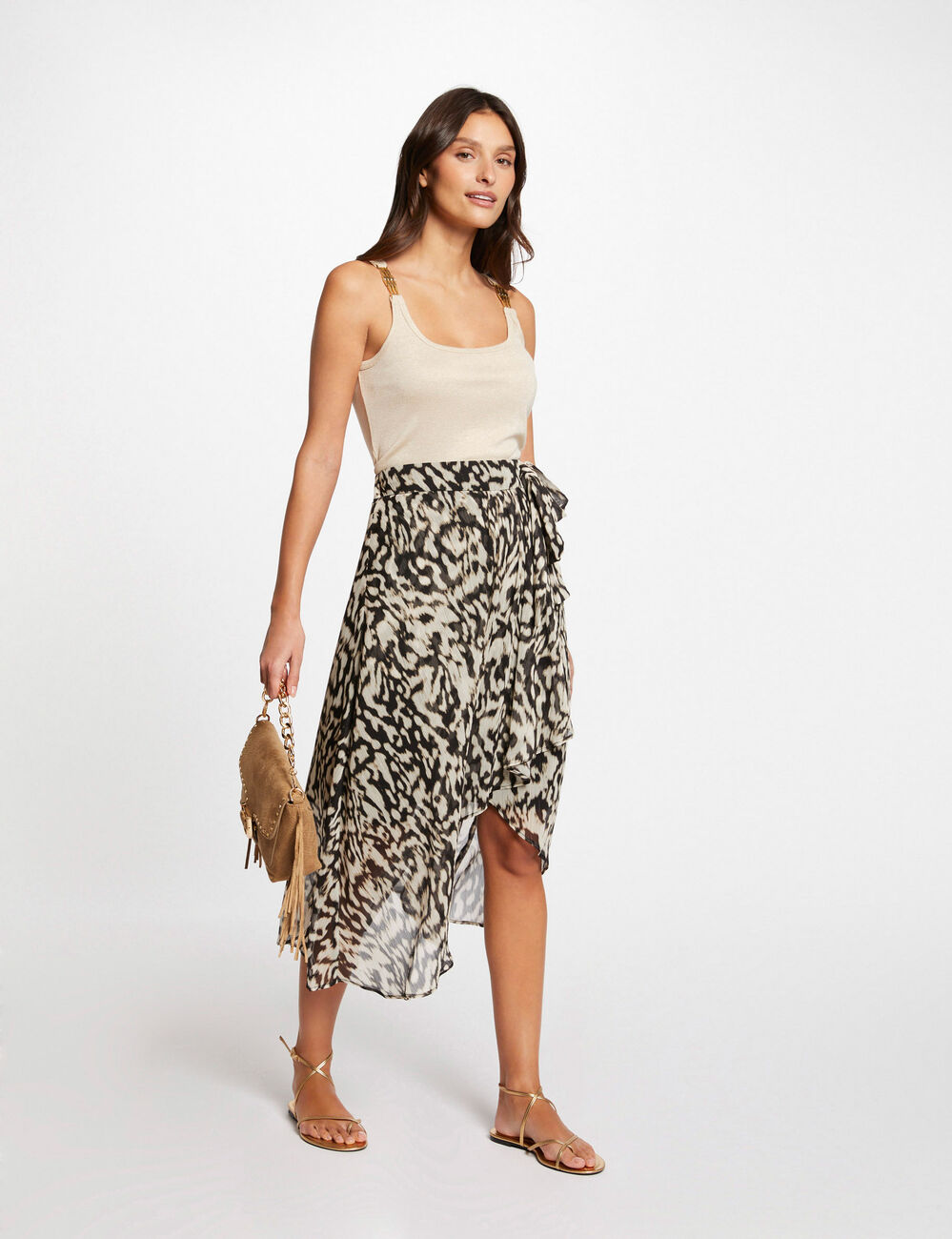 Jupe midi imprim&eacute; animalier multico femme