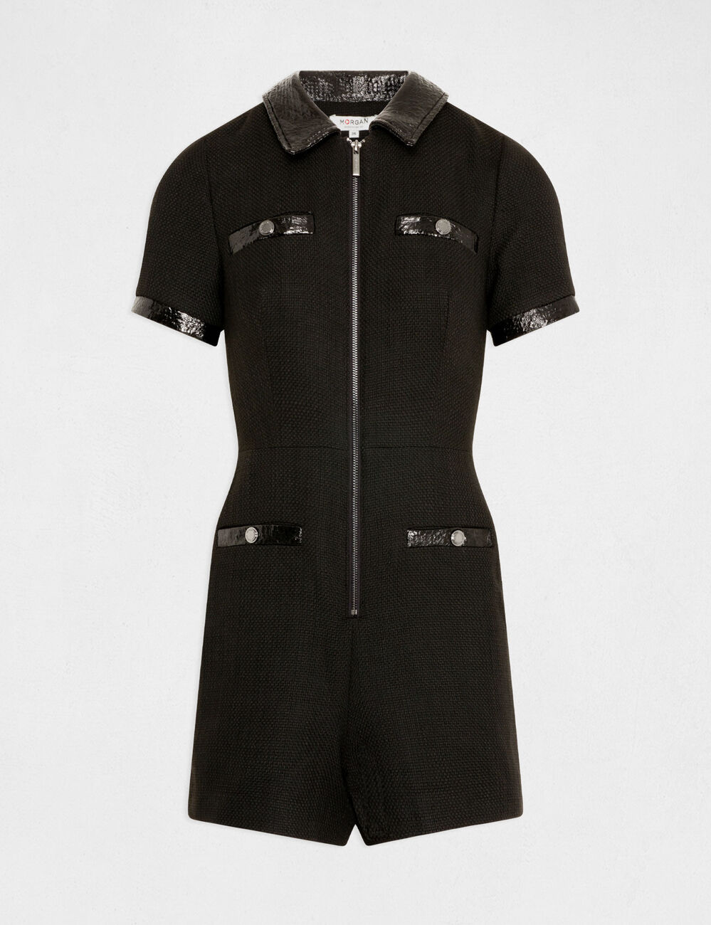 Combinaison ajustée détails vinyle noir femme