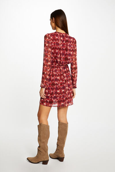 Robe droite drapée imprimé abstrait multico femme