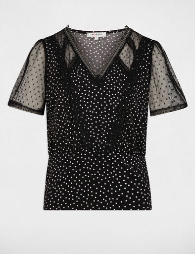 t shirt manches courtes a pois noir femme T-shirt manches courtes à pois noir femme