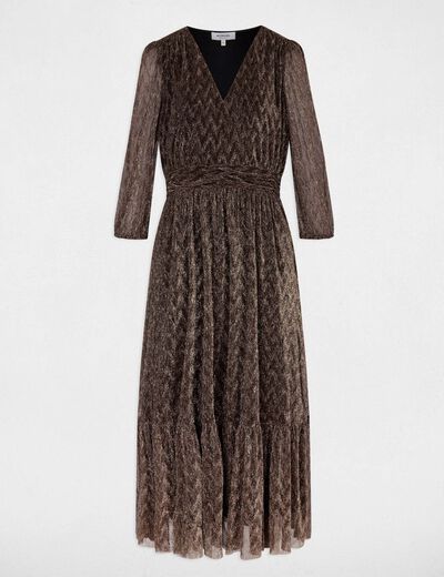 Robe longue pliss&eacute;e couleur bronze femme