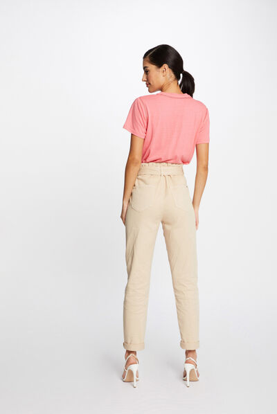 T-shirt manches courtes col en V rose femme