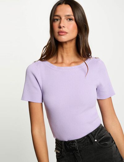 Pull col bateau et boutons mauve femme