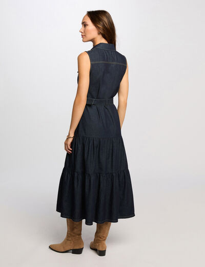 Robe longue droite en jean denim brut femme