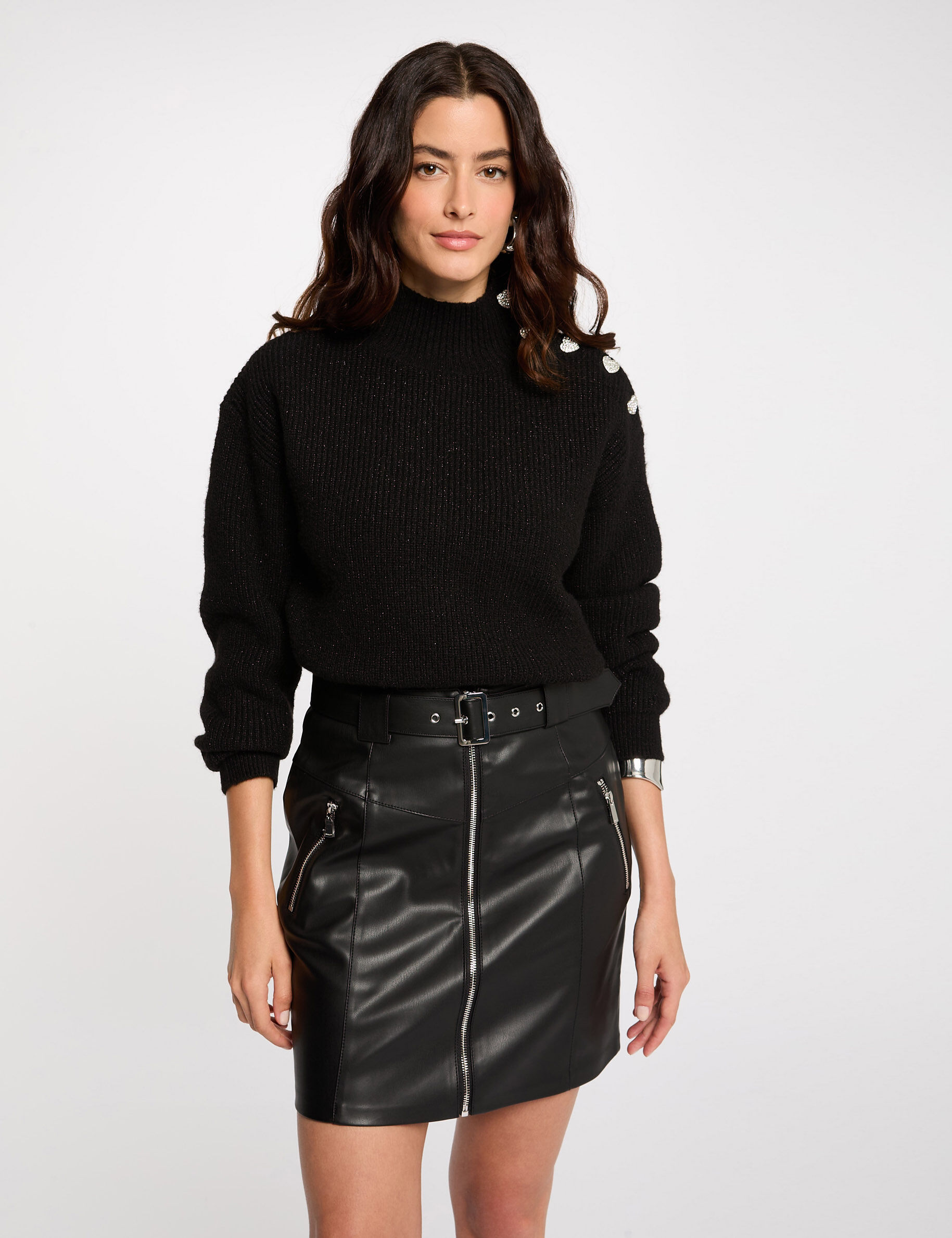 Jupe courte simili cuir noir femme - Morgan - Modalova