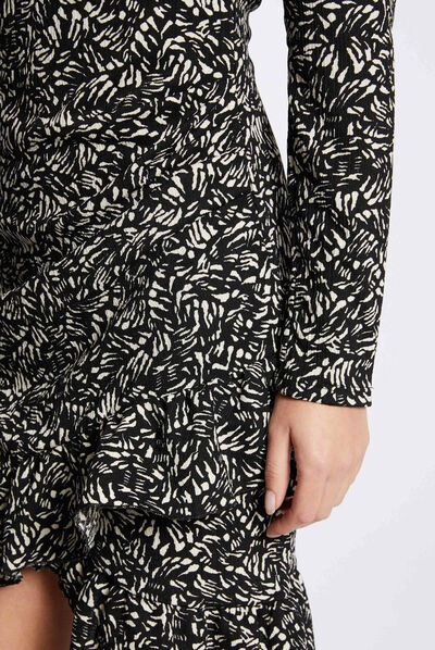 Robe ajustée drapée imprimé abstrait noir femme