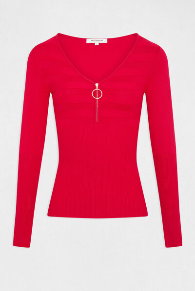 Pull manches longues à détail zippé rose moyen femme