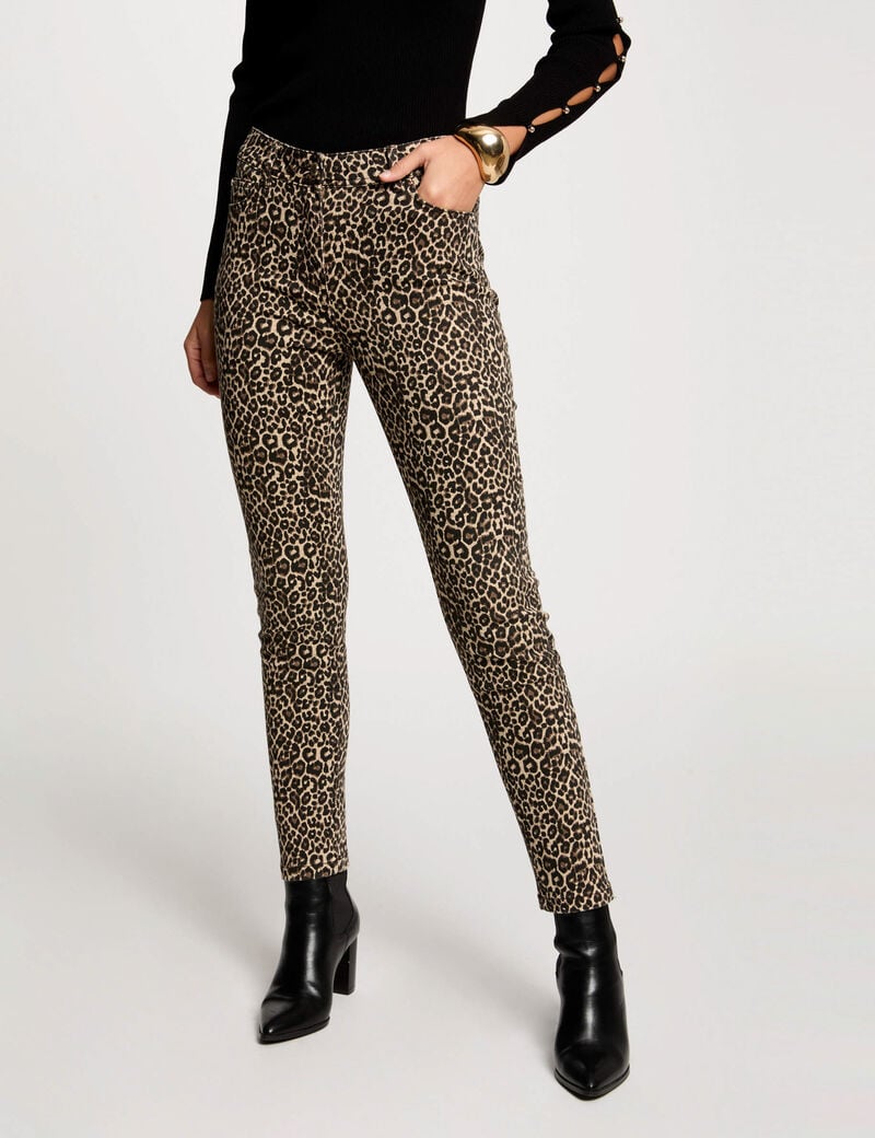 pantalon slim imprime leopard multicolore femme Pantalon slim imprimé léopard multicolore femme