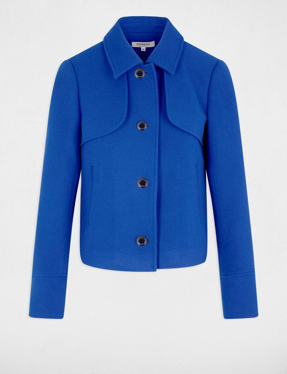 Manteau court boutonné bleu femme