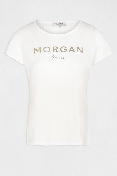 T-shirt manches courtes à inscription ecru femme