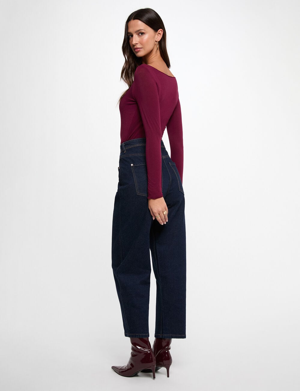 T-shirt manches longues prune femme
