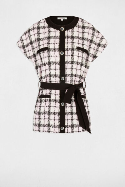 Veste droite ceinturée à carreaux multico femme