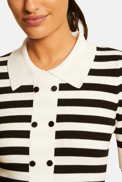 Pull manches courtes à rayures noir femme