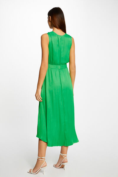 Robe midi trapèze asymétrique vert femme