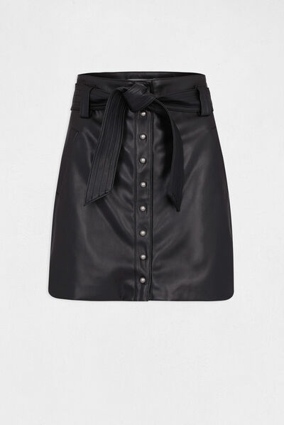 Jupe droite taille haute ceinturée noir femme
