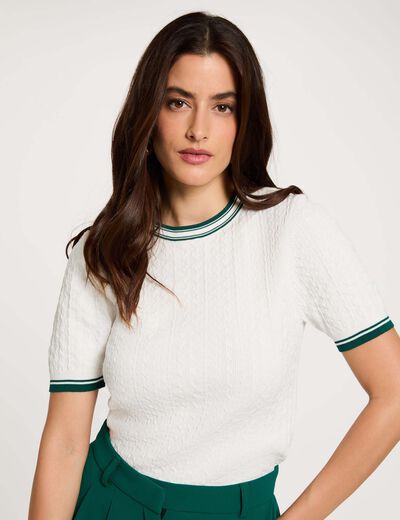 Pull fin manches courtes vert femme