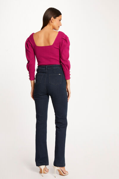 Pull manches 3/4 bouffantes framboise femme