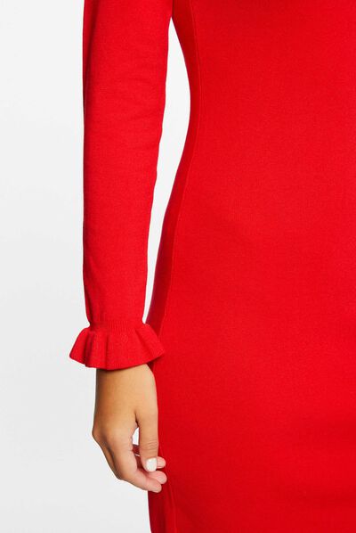 Robe pull ajustée avec col montant rouge femme