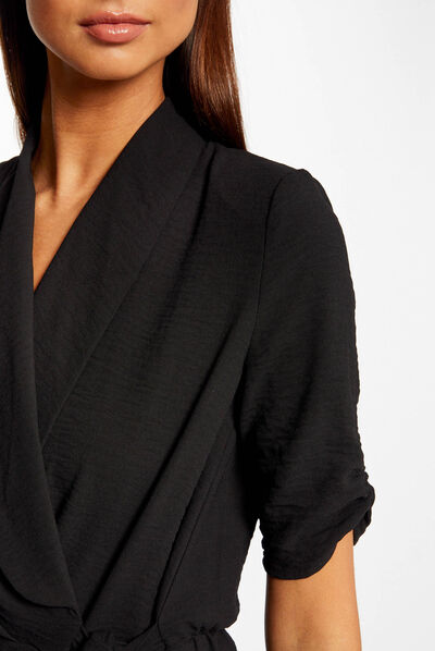 Robe portefeuille manches 3/4 noir femme