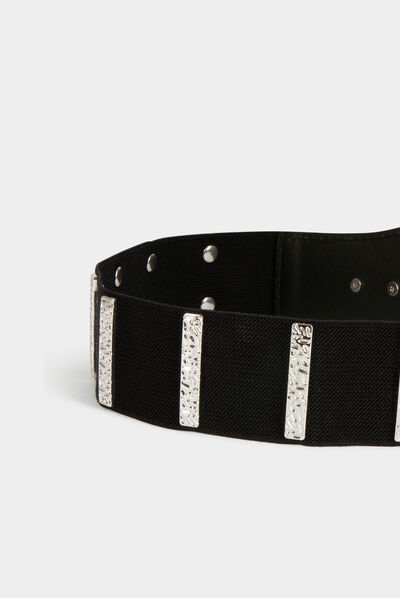 Ceinture élastiquée avec ornements noir femme