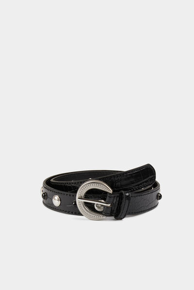 Ceinture croco avec clous noir femme