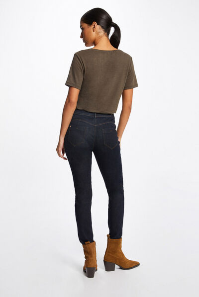 T-shirt manches courtes avec ornements vert kaki femme
