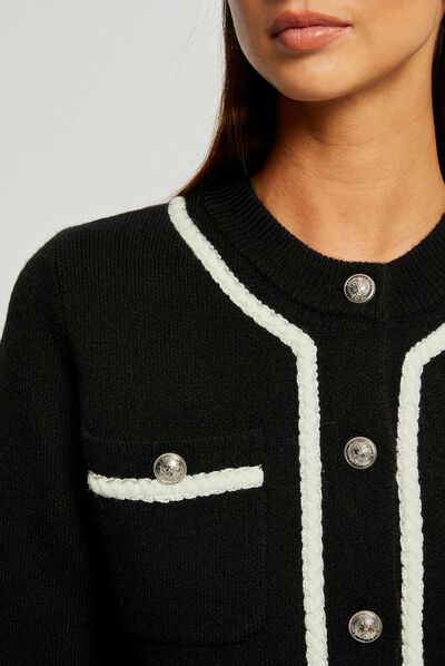 Gilet manches longues boutonné noir femme
