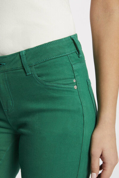 Pantalon skinny taille basse vert femme