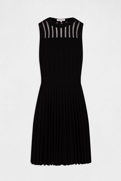 Robe pull évasée avec bas plissé noir femme