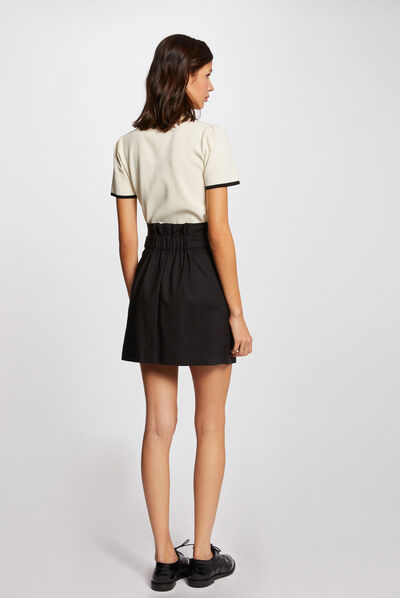 Jupe droite taille haute boutonnée noir femme