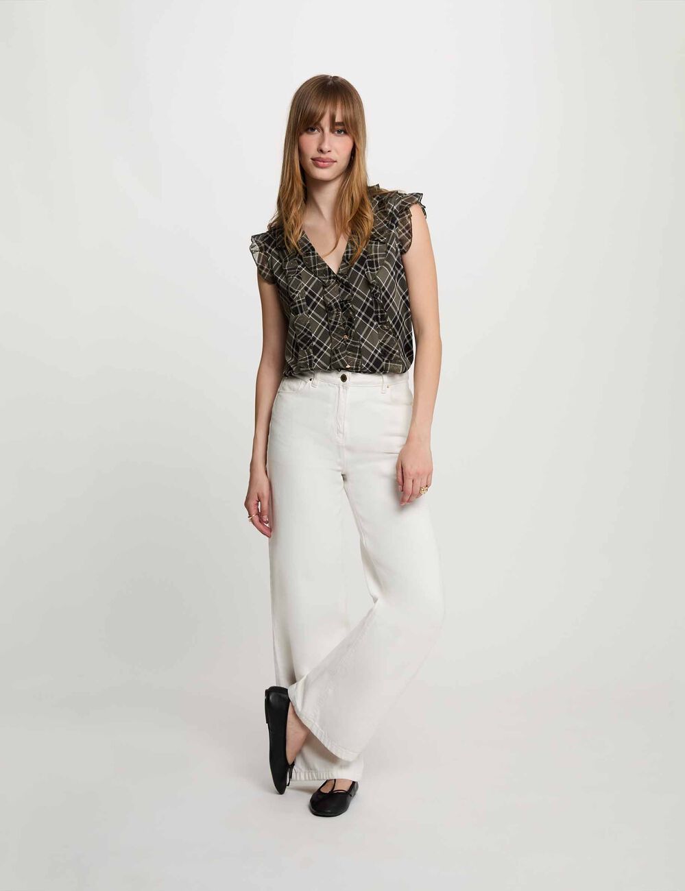 Chemise sans manches &agrave; carreaux multicolore femme