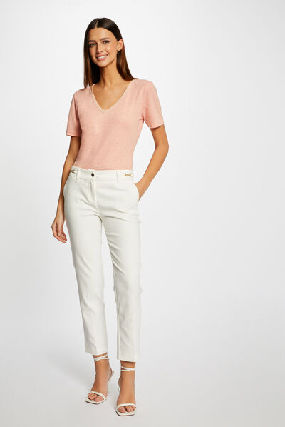 Pantalon cigarette 7/8ème à ornements ecru femme