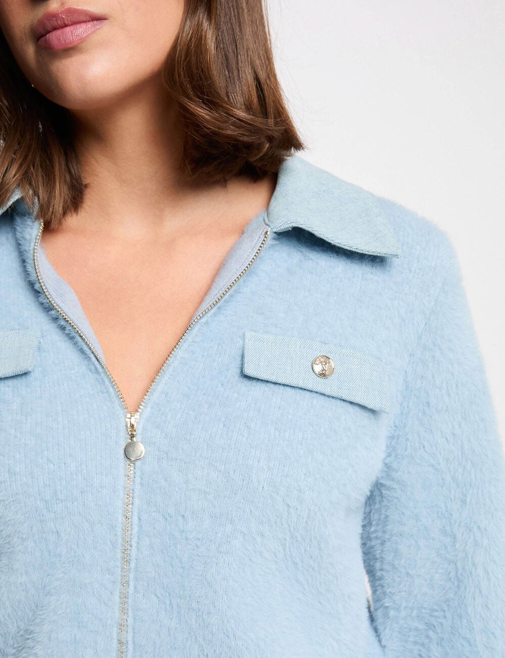 Veste col &agrave; revers bleu ciel femme
