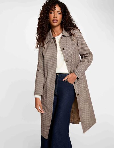 Trench ceintur&eacute; manches longues multicolore femme