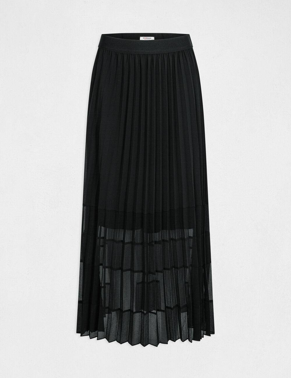 Jupe longue évasée plissée noir femme