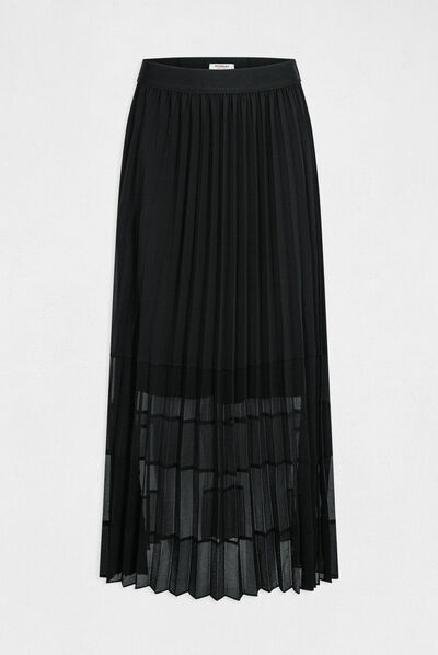 Jupe longue évasée plissée noir femme