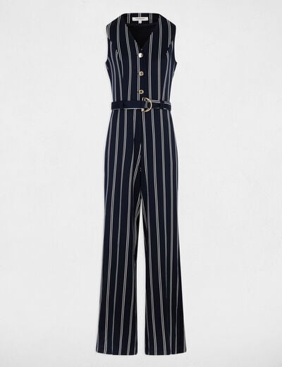 Combinaison sans manches col v bleu marine femme