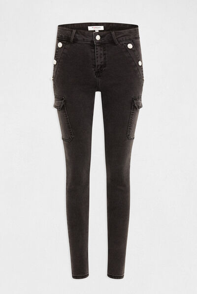 Jeans cargo skinny à ponts gris moyen femme
