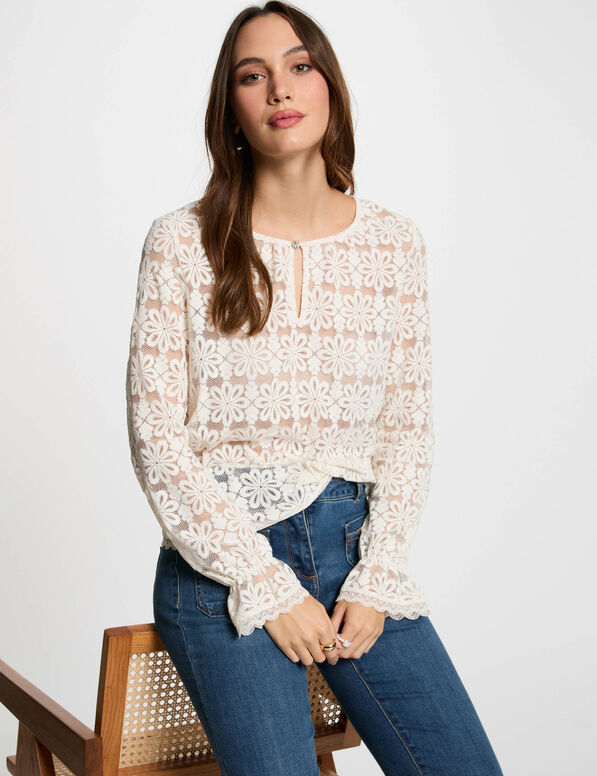 t shirt manches longues ivoire femme T-shirt manches longues ivoire femme