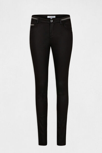 Pantalon slim enduit noir femme