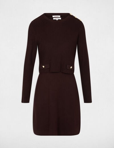 Robe tricot courte effet 2-en-1 marron fonc&eacute; femme