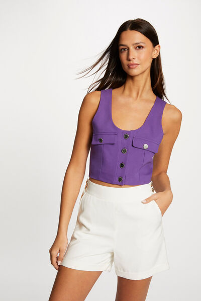 Crop top boutonné sans manches violet fonce femme