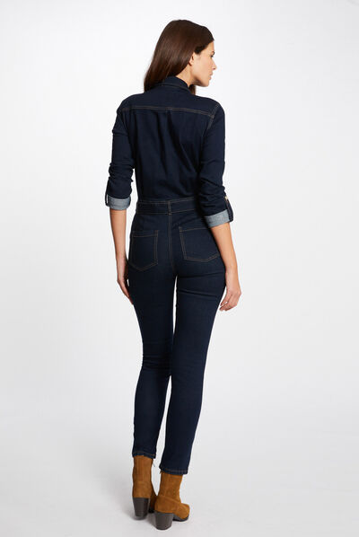 Combinaison ajustée boutonnée en jean jean brut femme