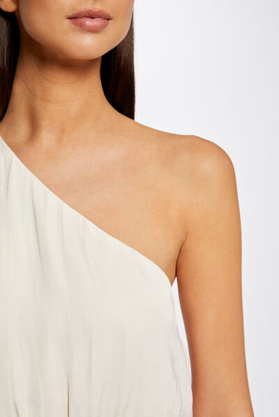 Blouse asymétrique smockée ecru moyen femme