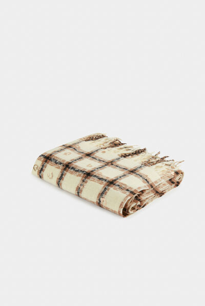 Écharpe à carreaux avec franges marron femme