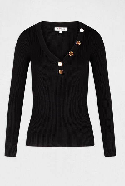 Pull manches longues boutons noir femme