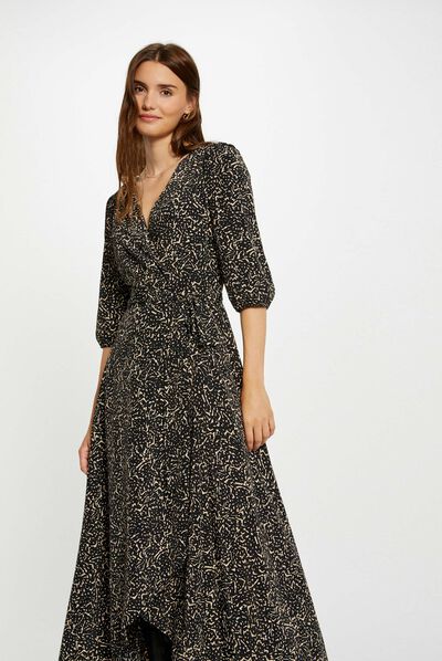 Robe longue portefeuille imprimée multico femme