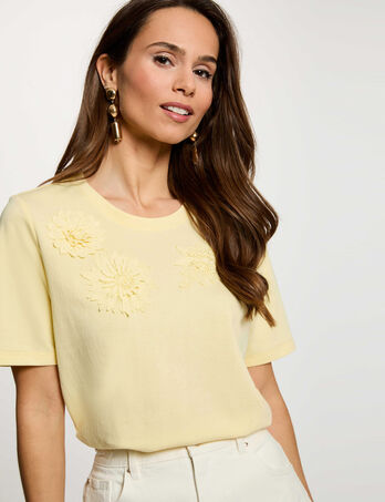 T-shirt droit col rond jaune pastel femme