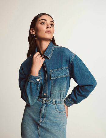 Veste droite en jean denim stone femme