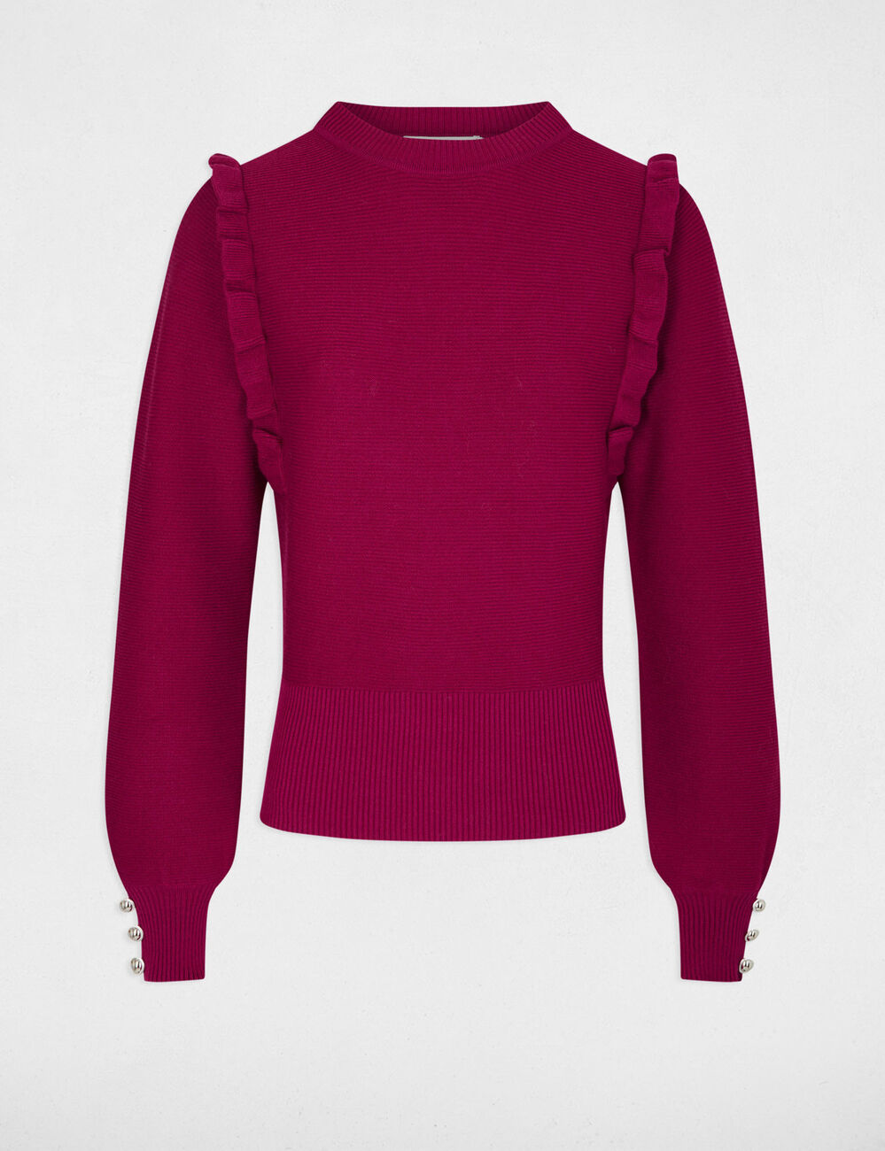 Pull manches longues volants rose fonce femme